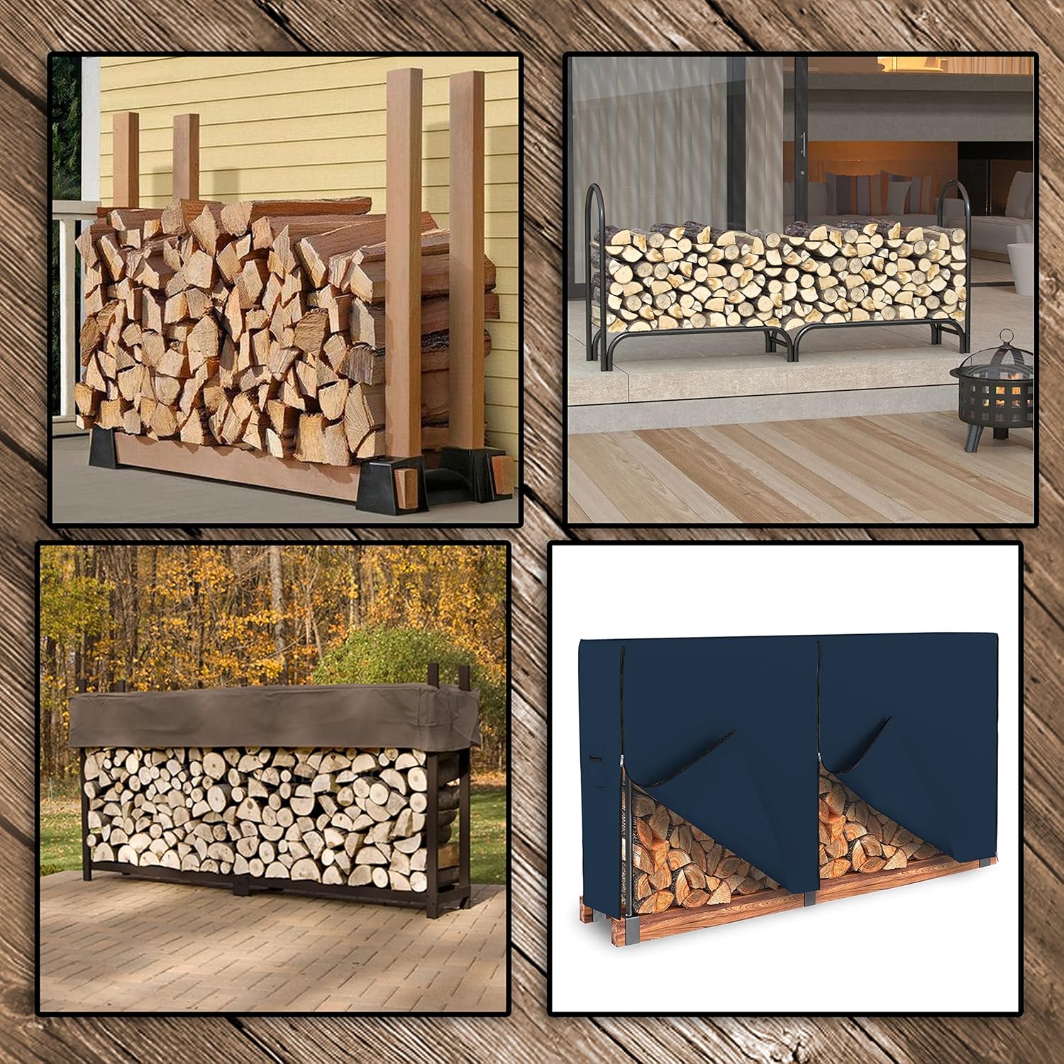 Covers & All Outdoor Firewood Log Rack Cover - 100% Waterproof Heavy Duty 12 Oz Patio Rack, Wood Holder Cover with Zipper Closure & Air Pockets (42" H x 96" W x 24" D, Blue)