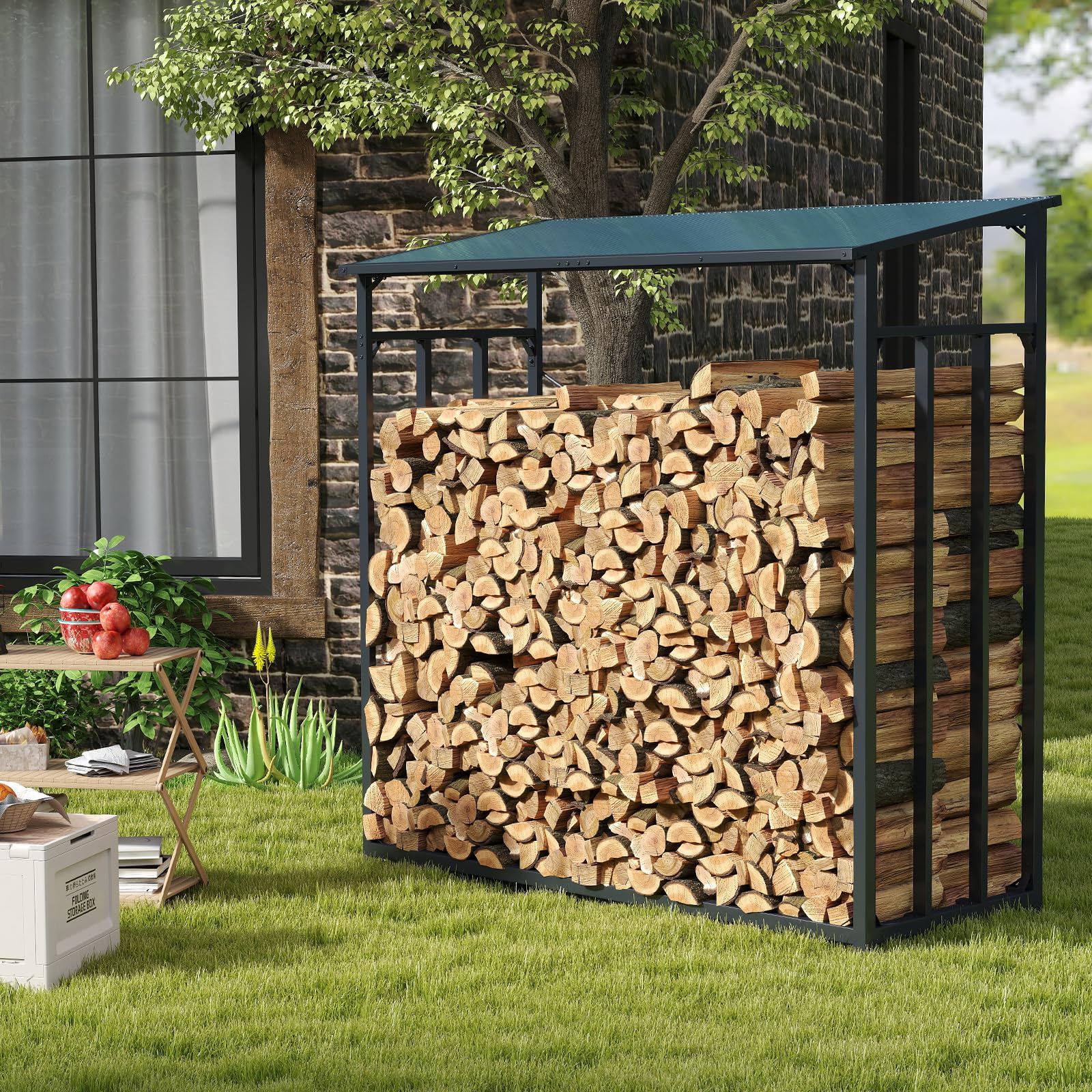 Trintion Kaminholzregal Außen 185 x 70 x 185 cm, Metall Brennholzregal, 3,3 SRM / 2,3m³ Kaminholzlager, Feuerverzinkt Holzunterstand für Kaminholz Aussen