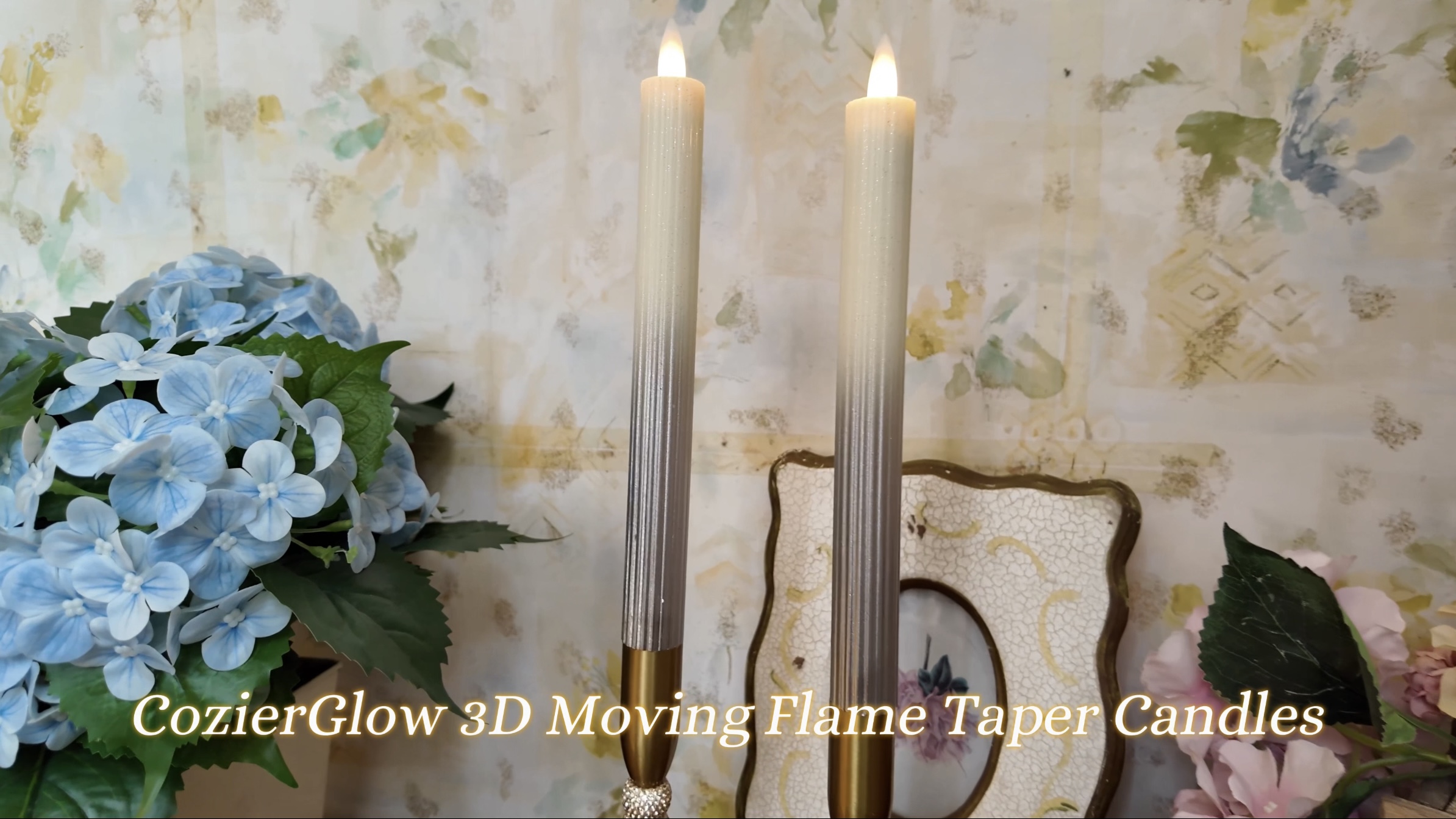 Image of Flameless Taper Candles Flickering with Remote and Timer, 3D Moving Flame Taper Candle Battery Operated to 400 Hours, 9 Inch Window Candles, (Gradient Silver-Vertical Stripes)