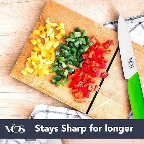 Miniatura 3 de Vos Cuchillo de pelar de cerámica, hoja de circonita de 4 pulgadas con cubierta de vaina, mango de frutas y verduras (verde)
