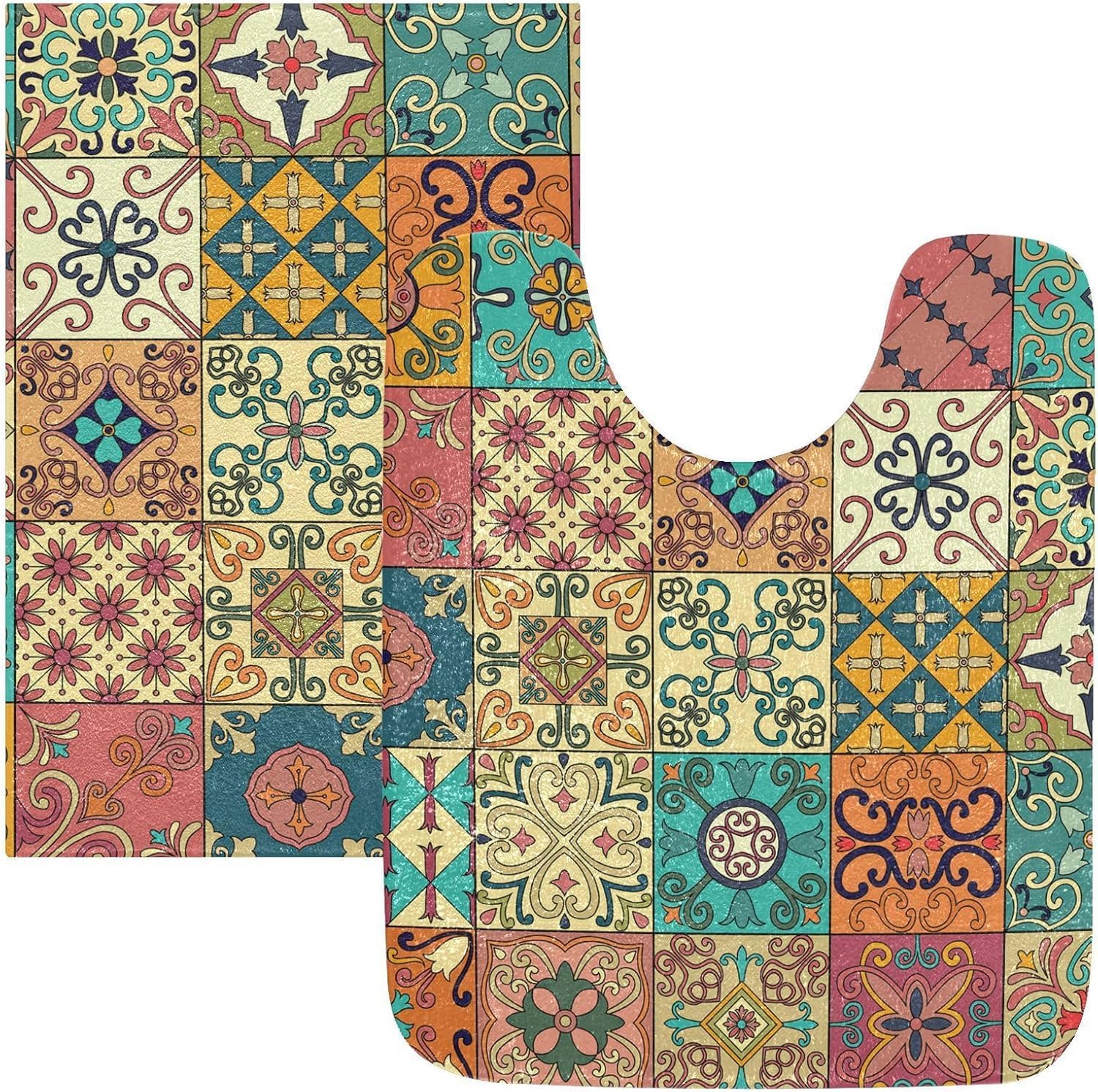 Bathroom Mats Rugs Sets 2 Piece,Thin Rubber Non Slip Quick Dry Bath Mat Rugs Water Absorbent Floor mat with U-Shaped Contour Toilet Mat for in Front of Shower Room,Sink,Kitchen-picture-11