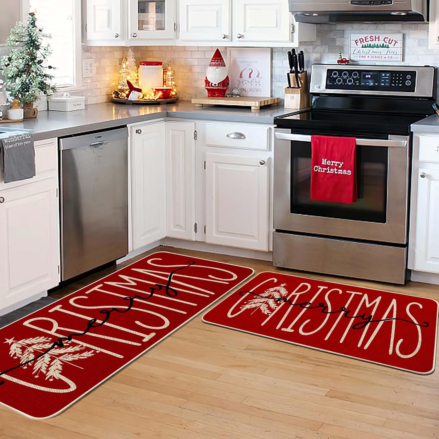 Baccessor Merry Christmas Welcome Doormat Winter Tree Xmas Season Decorative Christmas Door Mat Non Slip Rubber Backing Front Entrance Floor Mats Decoration 17 x 36 Inch