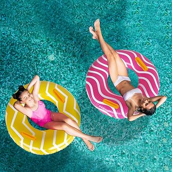 Inflatable Inner Tubes for Floating for Adults, Pool Tubes with Handles, 39 Yelllow Round Pool Float, Pool Ring Floaties for Kids Teens & Adults