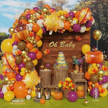 Fall Thanksgiving Decoration Balloon Arch Kit,Orange Brown Berry Gold | 170Pcs Boho Colors Balloon Garland,with Pumpkin Acorn Maple Foil Balloons for Autumn Birthday Baby Shower Harvest Party