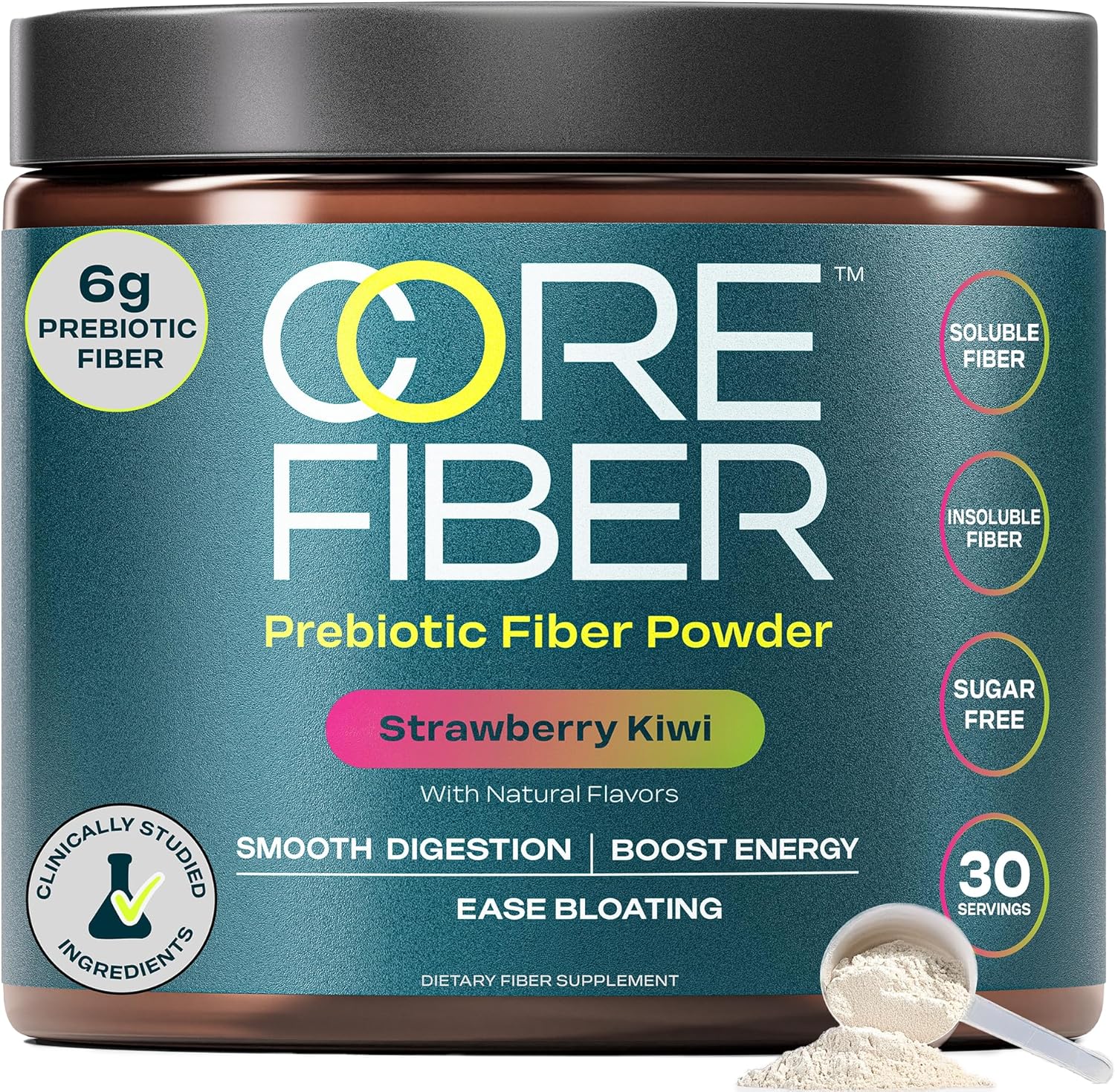 Prebiotic Fiber Supplement for Women & Men – 6g Prebiotic Fiber Powder – Daily Blend for Gut Health, Bloating, Regular Digestion & Energy – Soluble & Insoluble, Sugar Free, Strawberry Kiwi, 30 Serving