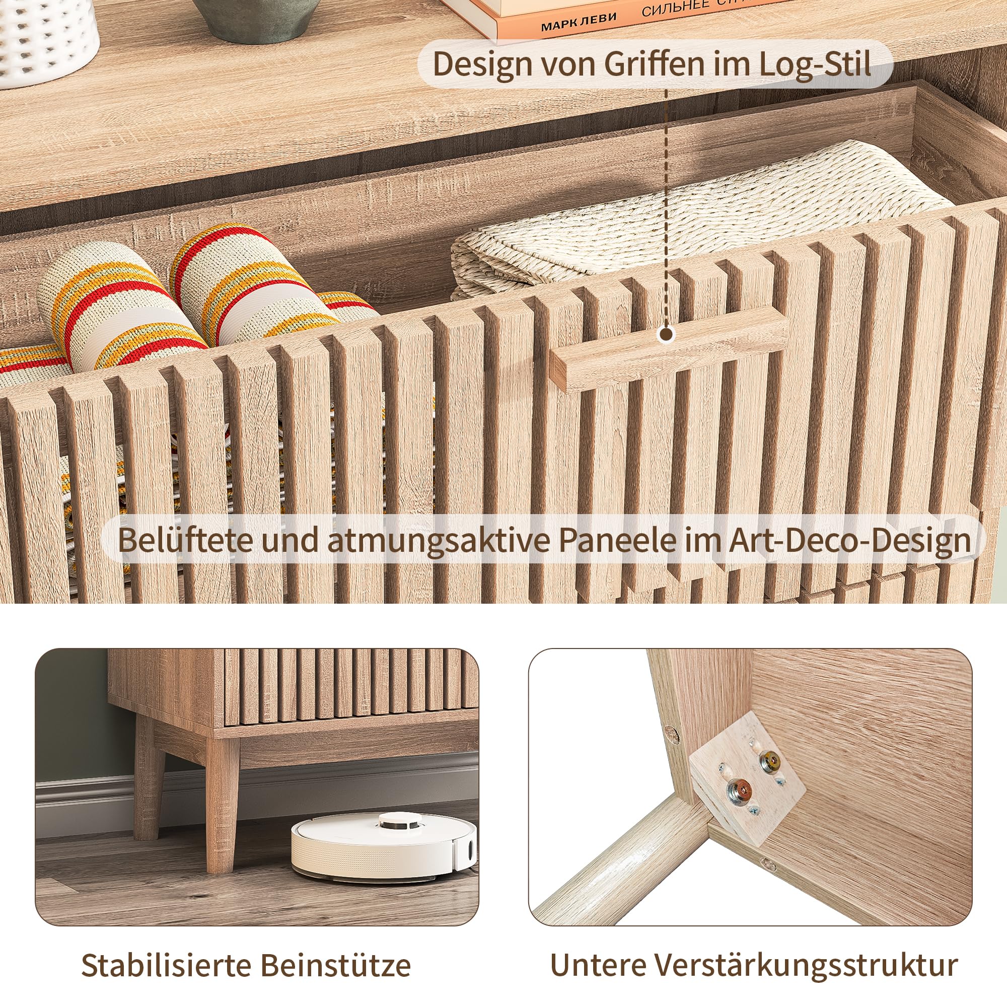 Cómoda con 6 cajones, 100 x 34 x 73 cm, aparador de Madera, Mueble con cajones de Gran Capacidad para salón, Dormitorio, diseño Lineal (Color de Madera Natural, Seis cajones)