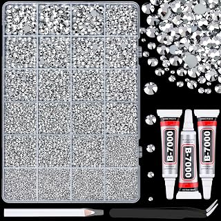 25000Pcs Resin Rhinestones with Tweezers for Crafting, Silver 2-6mm Mixed Sizes Bedazzling Crystal with 3Pcs 10ml B7000 Jewelry Glue for DIY Crafts Clothing Tumblers Shoes Fabric Nail Art