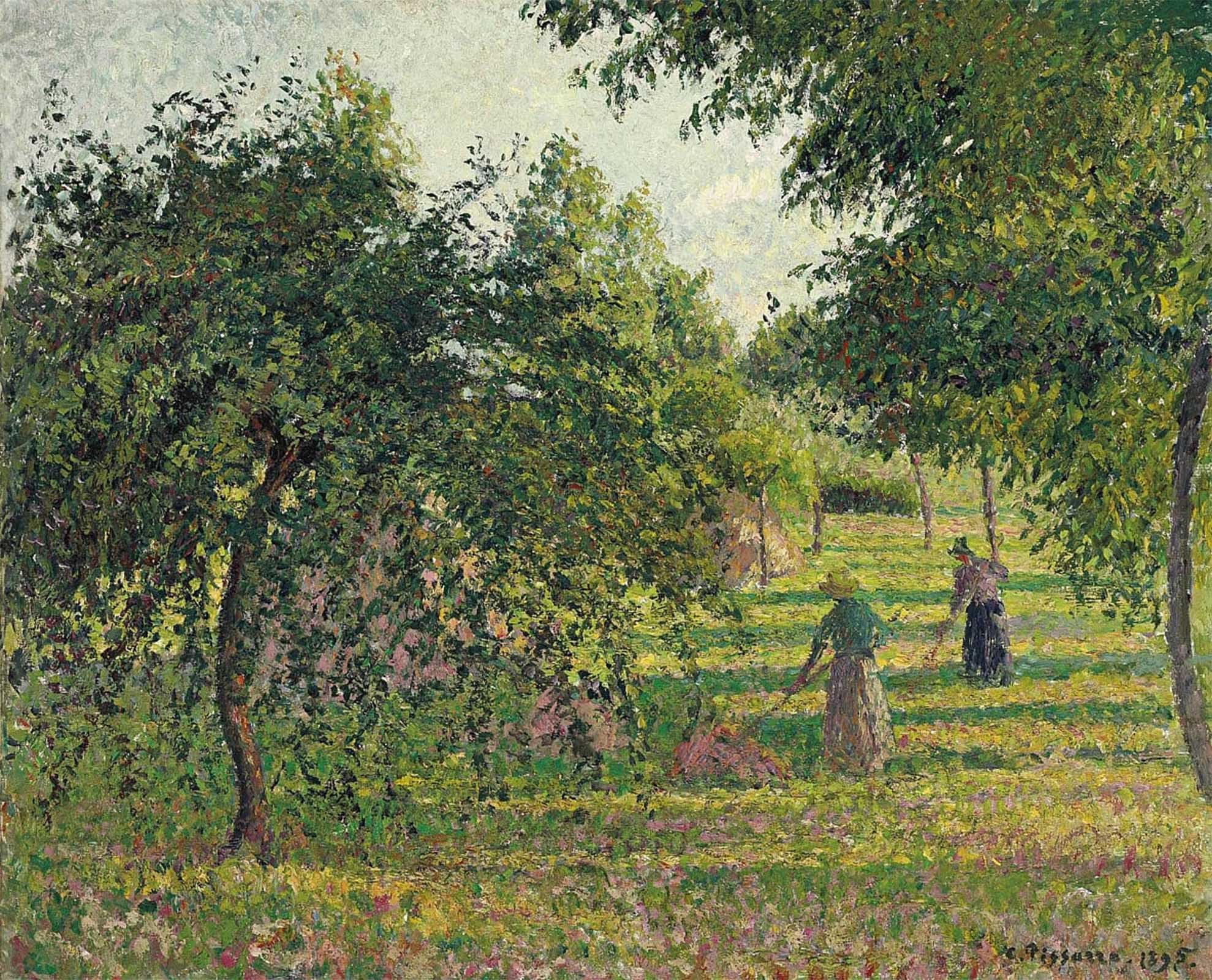 Arbres fruitiers et faneuses Eragny poster Pissarro pour salon chic