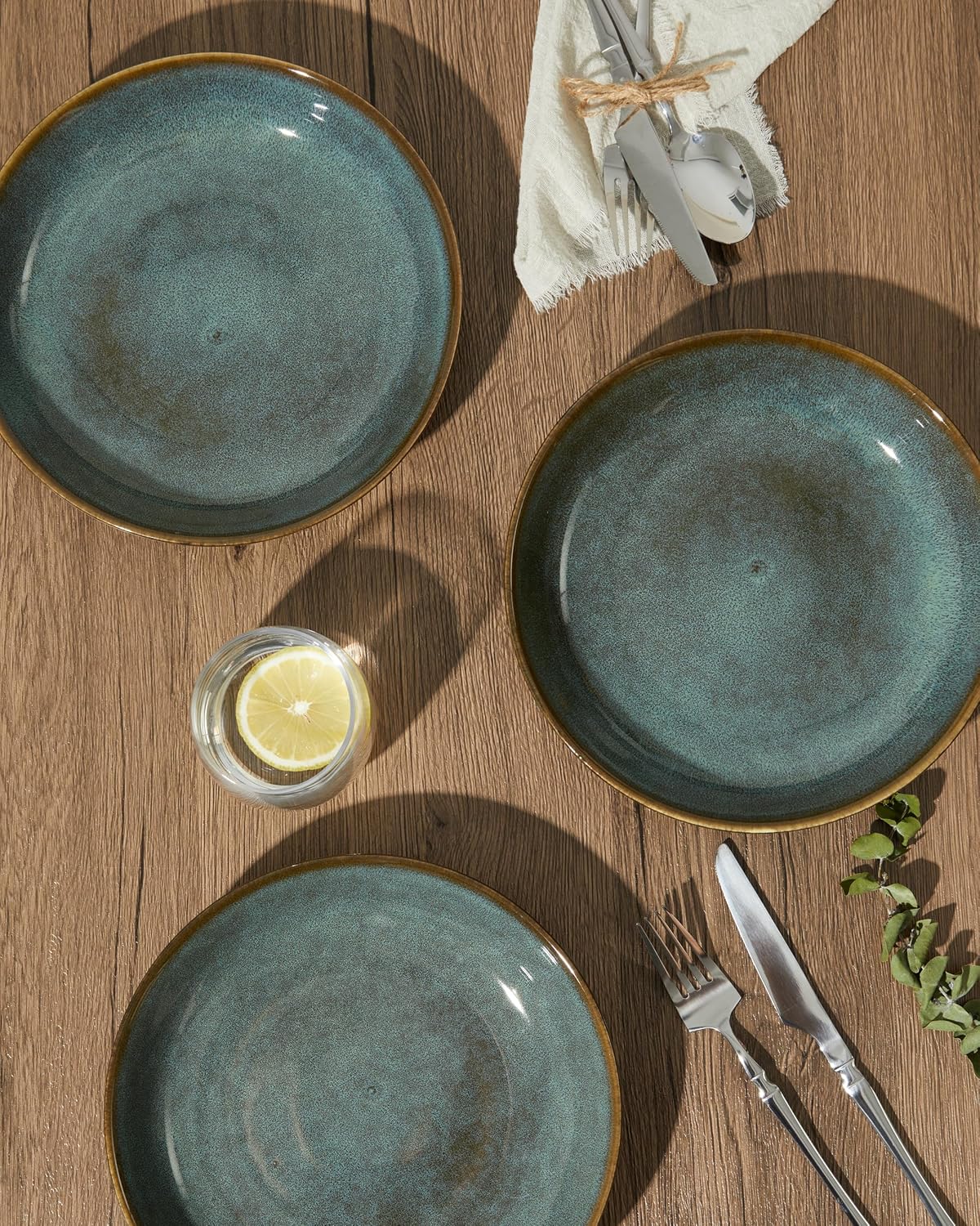 8.9" Pasta Bowls 30 oz, Microwave Safe Salad Bowl Set of 4, Stoneware Serving Soup Bowls, Kitchen Wide Bowl Plates Sets, Large Ceramic Plate Bowl for Noodle Lunch Dinner Dishes, Aurora Green