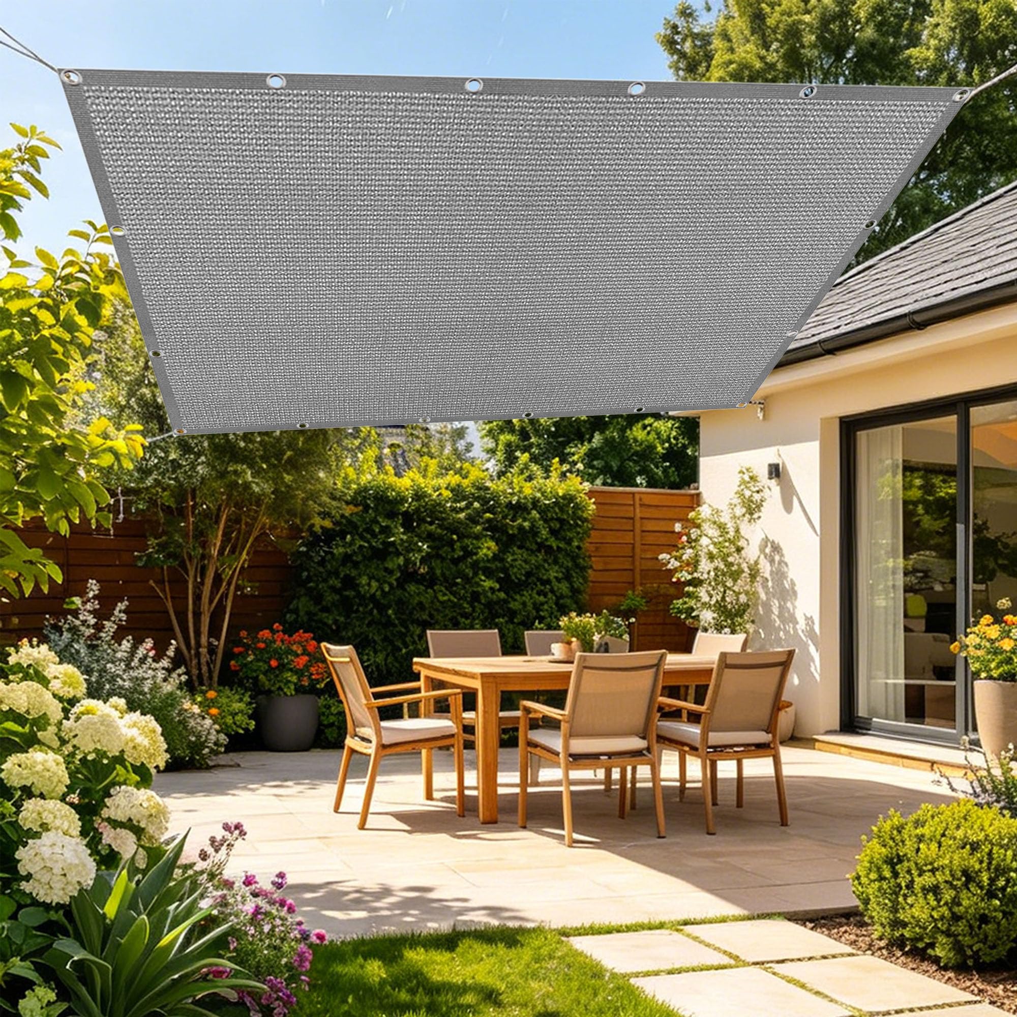 Filet d'ombrage 1.6x1.9m rectangulaire gris clair résistant anti-UV