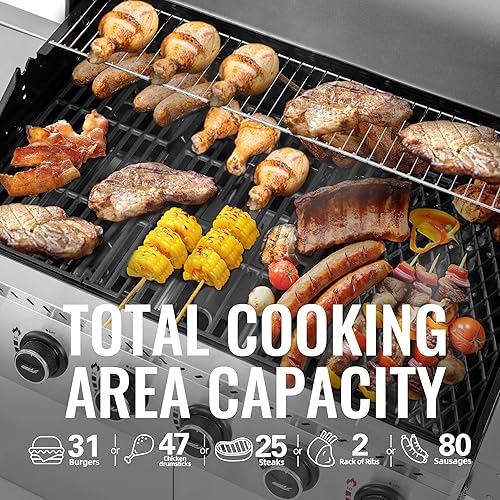 Miniatura 4 de Royal Gourmet GA6406W - Parrilla de gas propano de 6 quemadores con mesa lateral derecha plegable, 74,000 BTU, parrilla de barbacoa de gas estilo