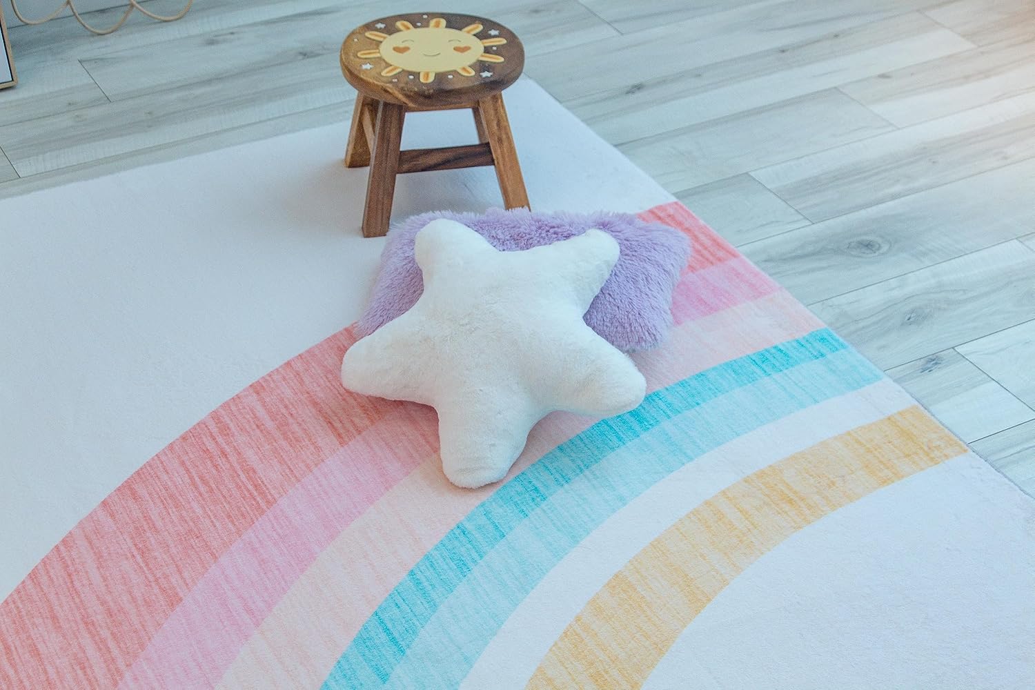 RUG BRANCH Soft Steps Playtime 4' x 6' (3'11" X 5'10") Non-Toxic, Child and Pet Safe, Rainbow Playmat - Indoor Area Rug for Kids, Pink Cream - Playroom, Nursery, and Children Bedroom