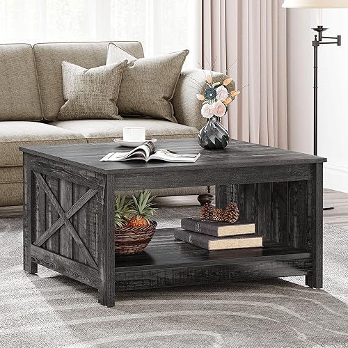 Miniatura 3 de YITAHOME Coffee Table with Storage,Farmhouse Coffee Table Rustic Wood Cocktail Table,Square Living Room Table for Living Meeting Room with Half Open