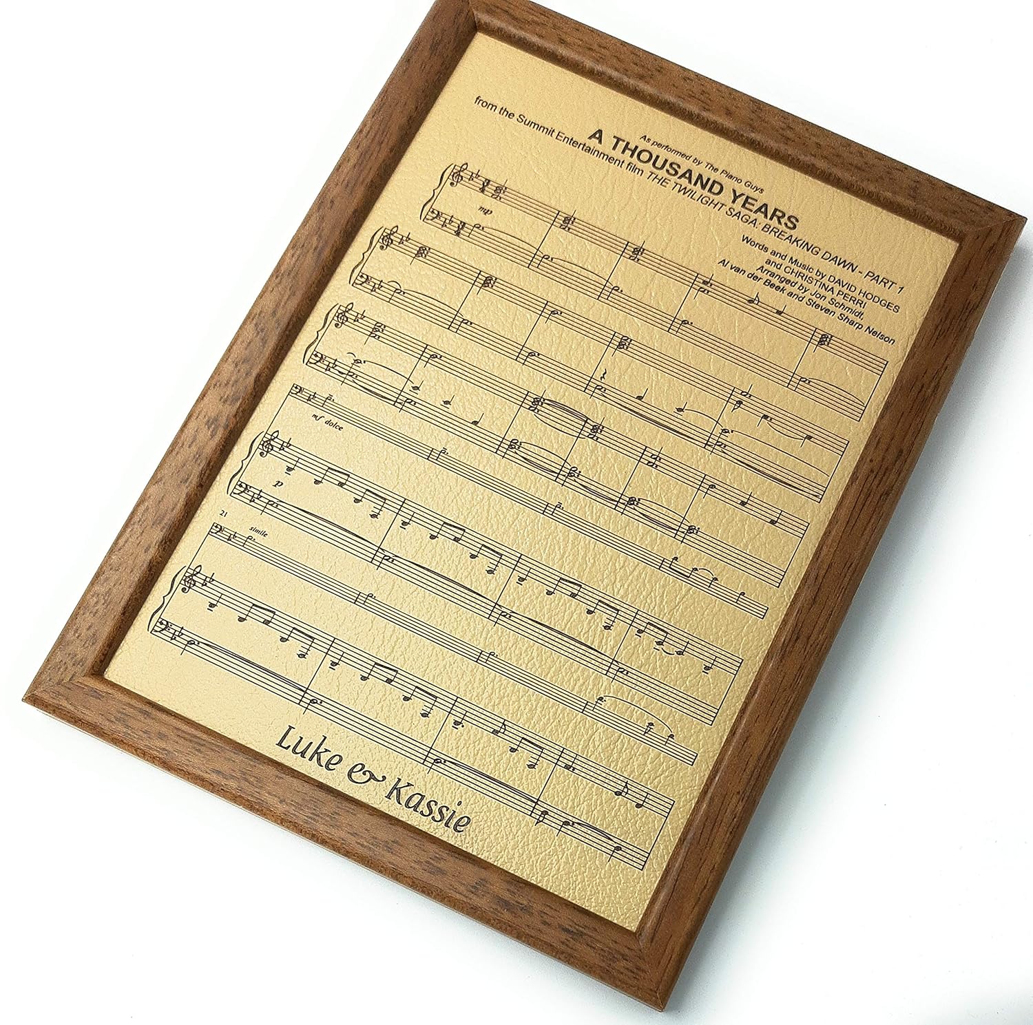 Leather engraving, music notes sheet engraved on real leather, 3rd