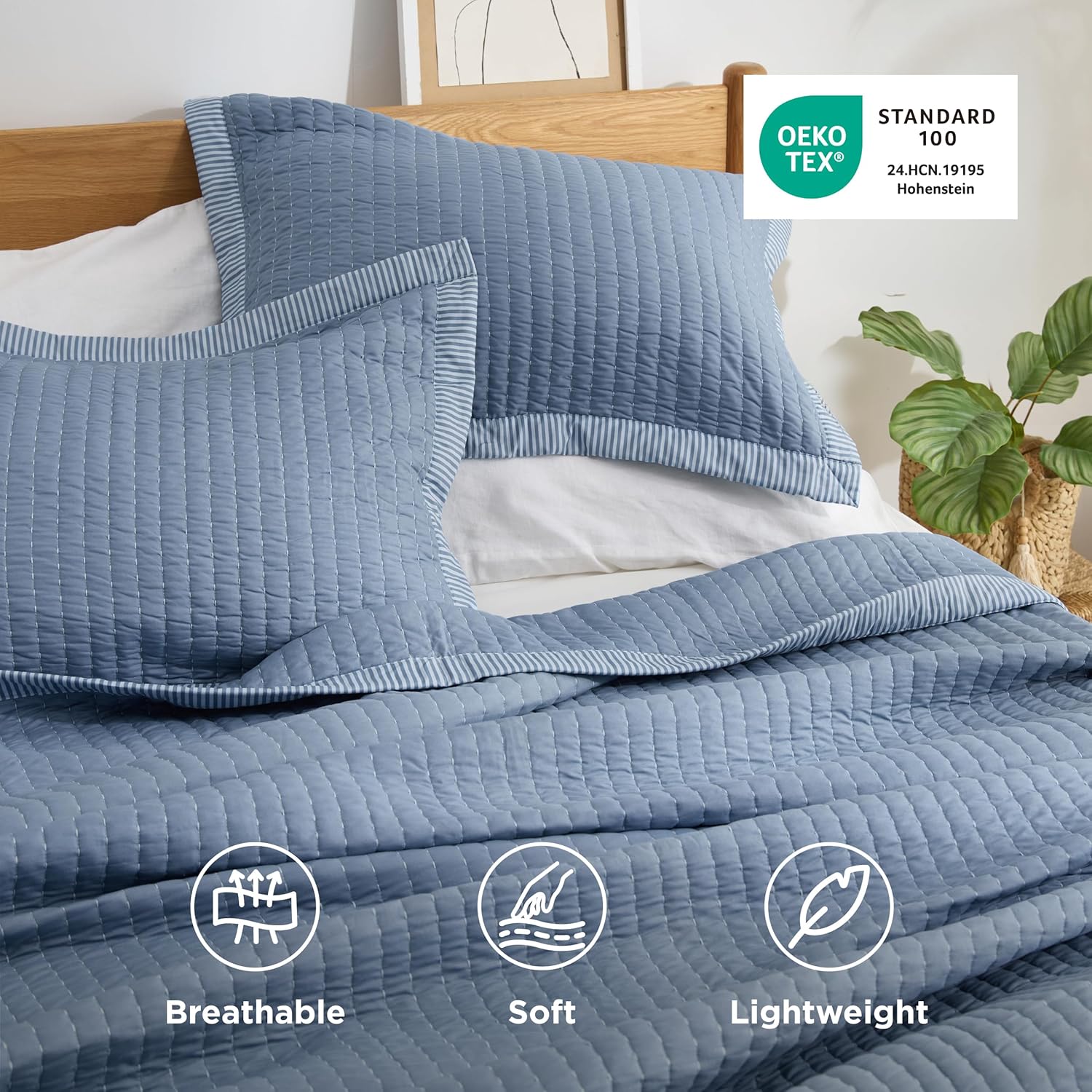 Bedsure Blue Quilts Queen Size - Queen Quilt Bedding Set Bedspread Coverlet, Lightweight Corduroy Pattern Bedspread, 3-Piece Set with 90"x96" Coverlet & 2 Pillow Shams, All-Season Soft Microfiber - Image 4