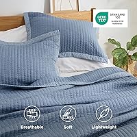 Vista 4 de Bedsure - Juego de edredón azul tamaño king, juego de ropa de cama con colcha y cubrecama, colcha ligera con patrón de pana, juego de 3 piezas