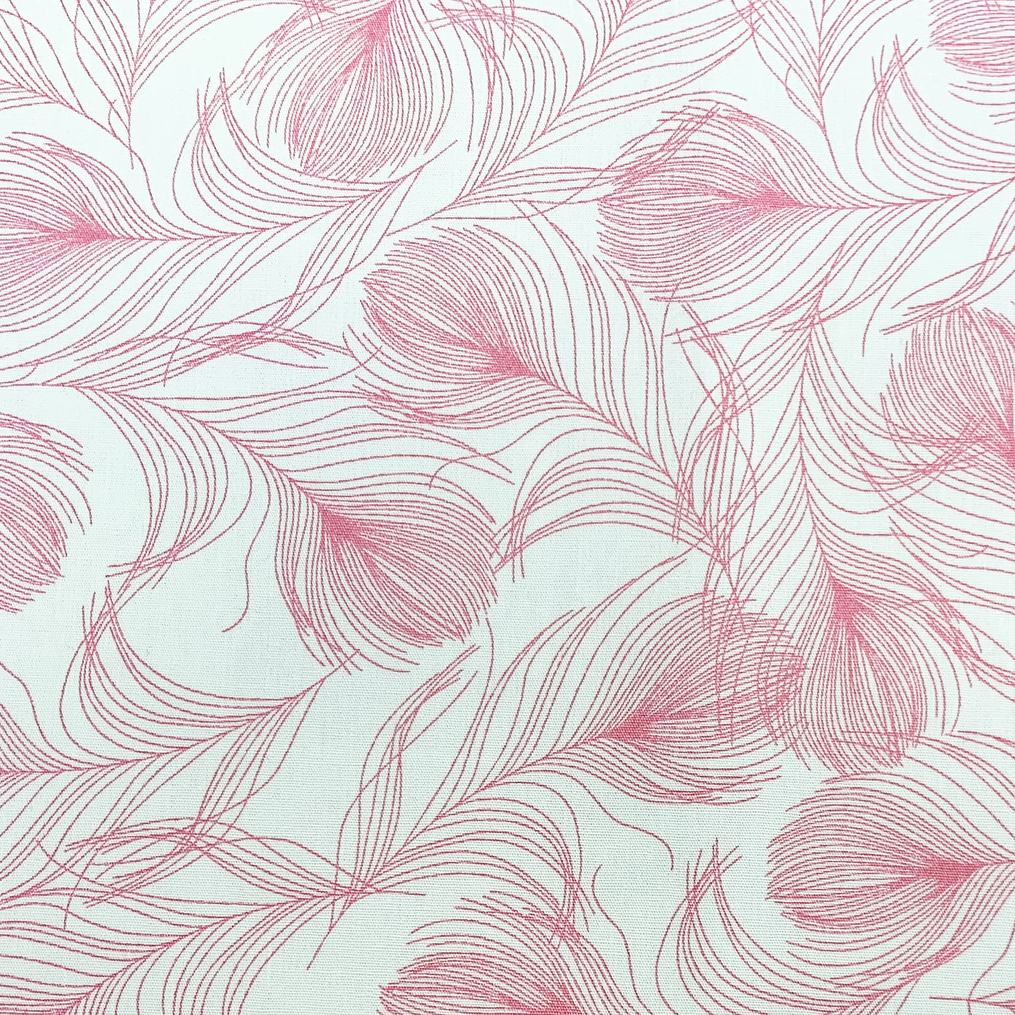 Glamour Secrets Pink 100% Cotton Fabric - Feather Print On Ivory - Craft Fabric Material Metre