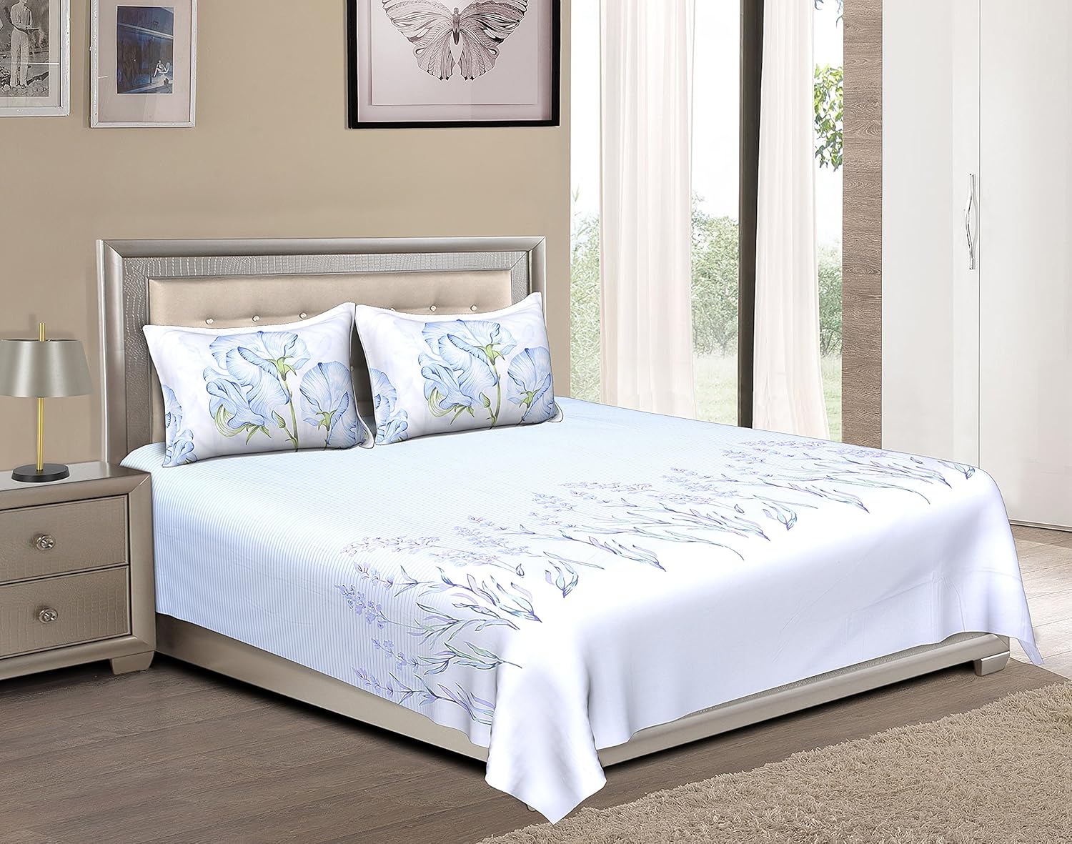 Bombay Dyeing 525B 100 Cotton One king size Bedsheet with 2 Pillow