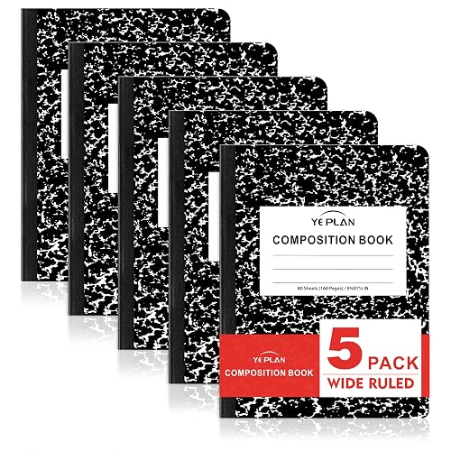 Yeplan Composition Notebooks 5 pack, Wide Ruled Notebook Paper, 9