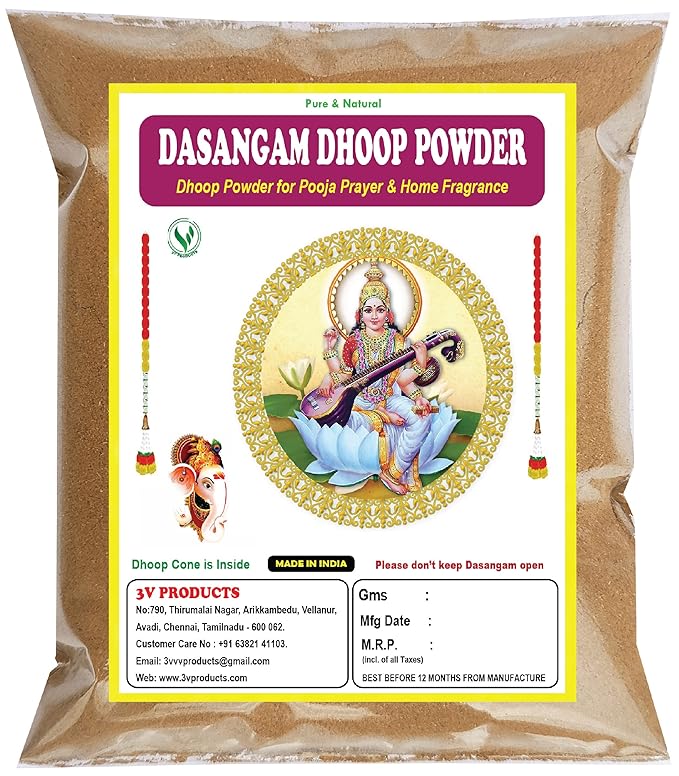 3V PRODUCTS Dasangam Powder Pack of 3x50g with Dhoop Cone for Pooja, Prayer & Home Fragrance