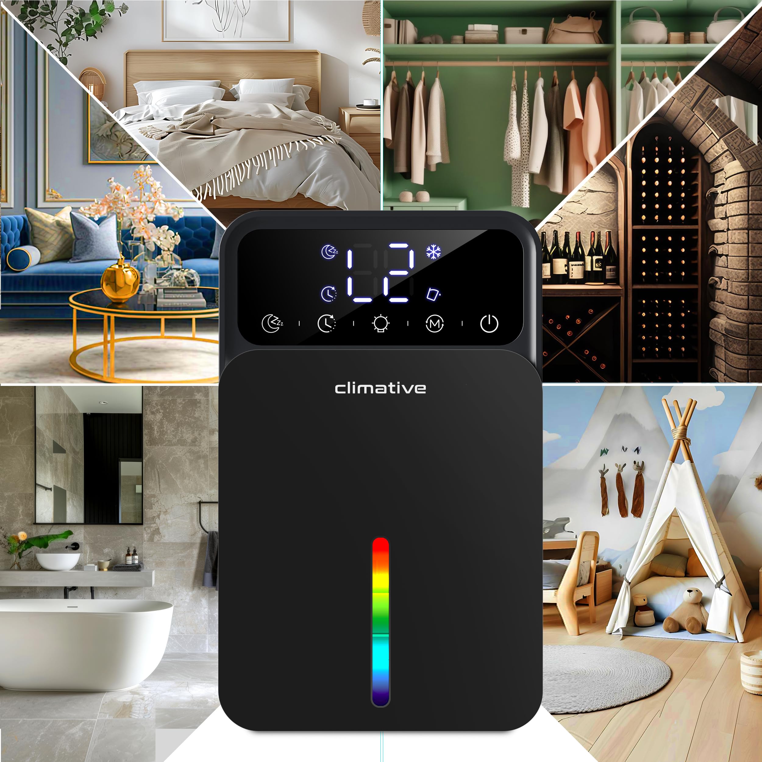 elektryczny osuszacz powietrza LUXE UV 0,35 l/24 h, timer LED, cichy, mały, z funkcją auto-defrost, osuszacz do domu, mieszkania i łazienki, przeciw wilgoci i pleśni, czarny