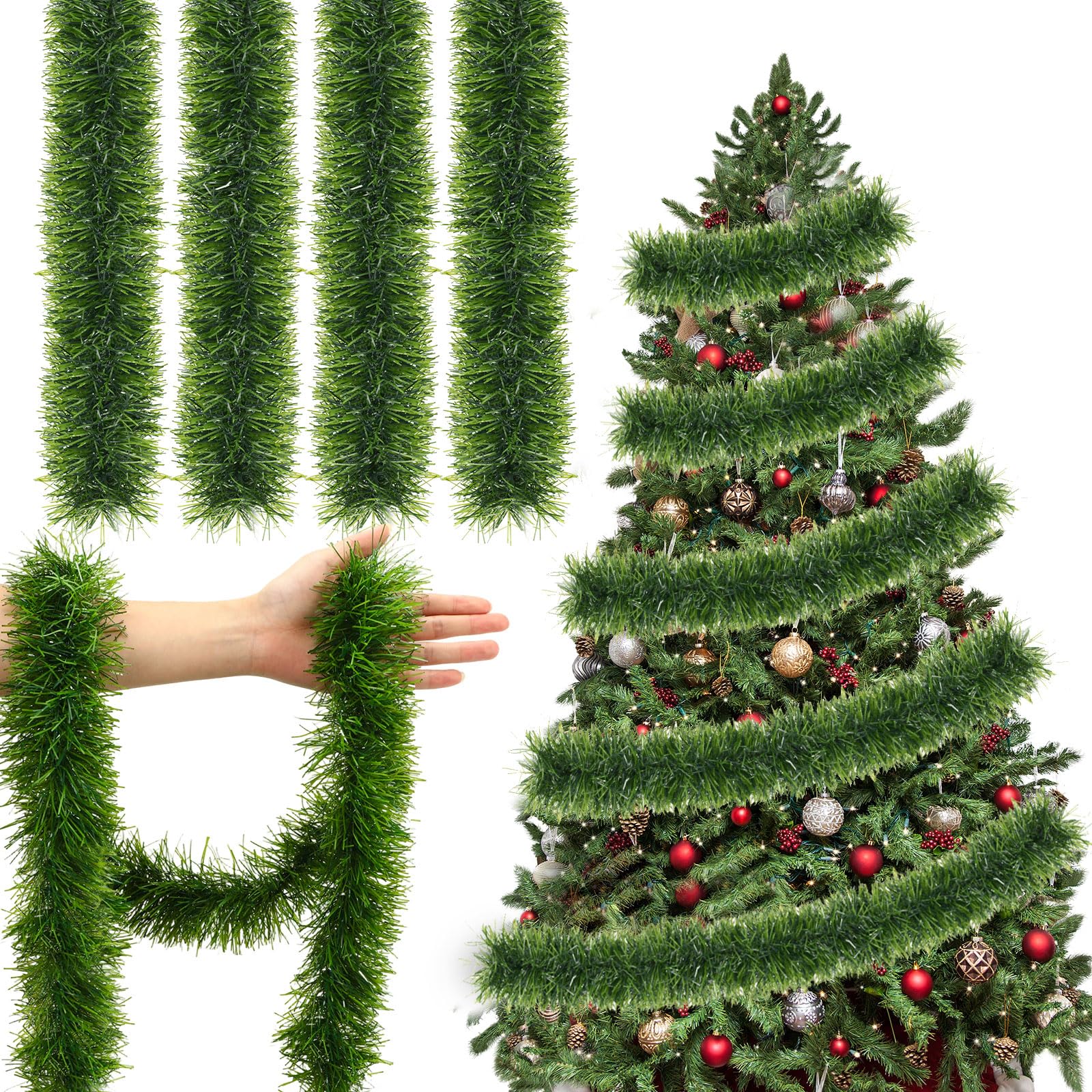 Guirnalda de oropel verde de Navidad de 50 pies exterior de pino artificial