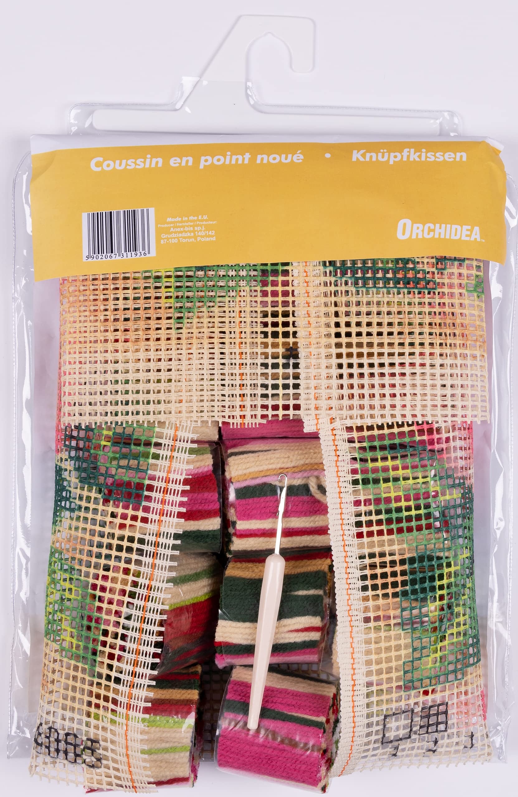 Orchidea Knüpf-Kissen-Set – Inkl. Garn, Haken & Anleitung, Fertig Zum Selbermachen (50 X 74,5 Cm, Blau/Meisen)