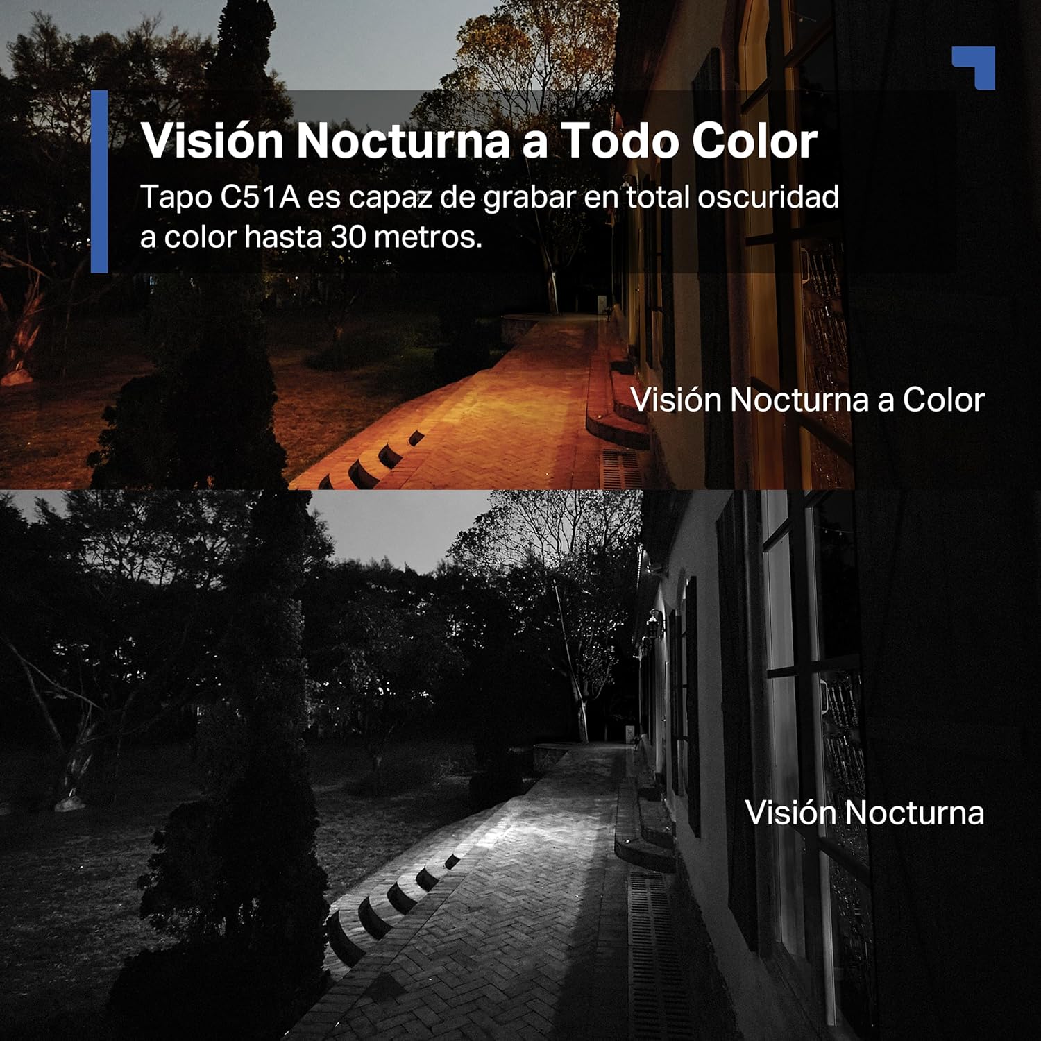 Tapo C51A – Cámara de vigilancia Wi-Fi para Exteriores 360°, visión Nocturna a Todo Color 2k (3 MP), detección Personas con IA Seguimiento Movimiento Inteligente IP65 7