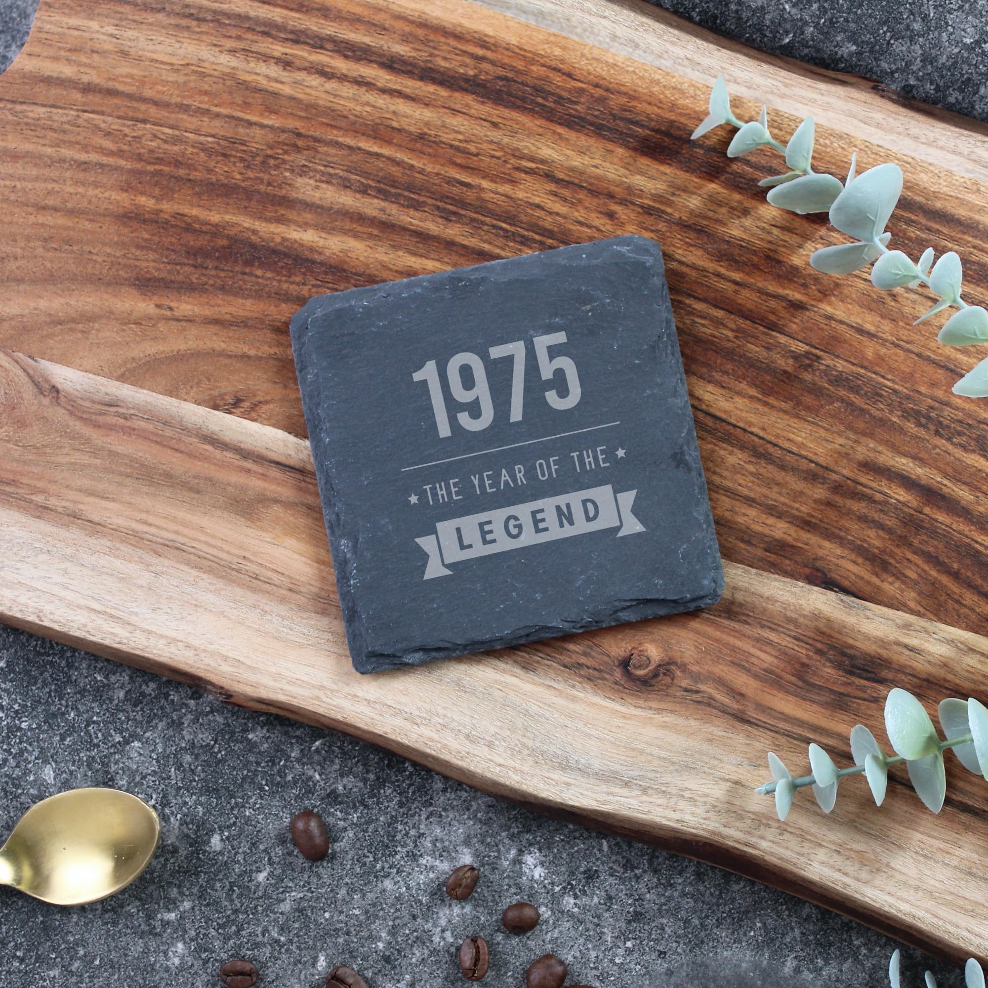 eBuyGB Engraved 1975 Year of The Legend Square Slate Coaster, 50th Milestone Birthday Gift for Men, Fiftieth Gift for Him