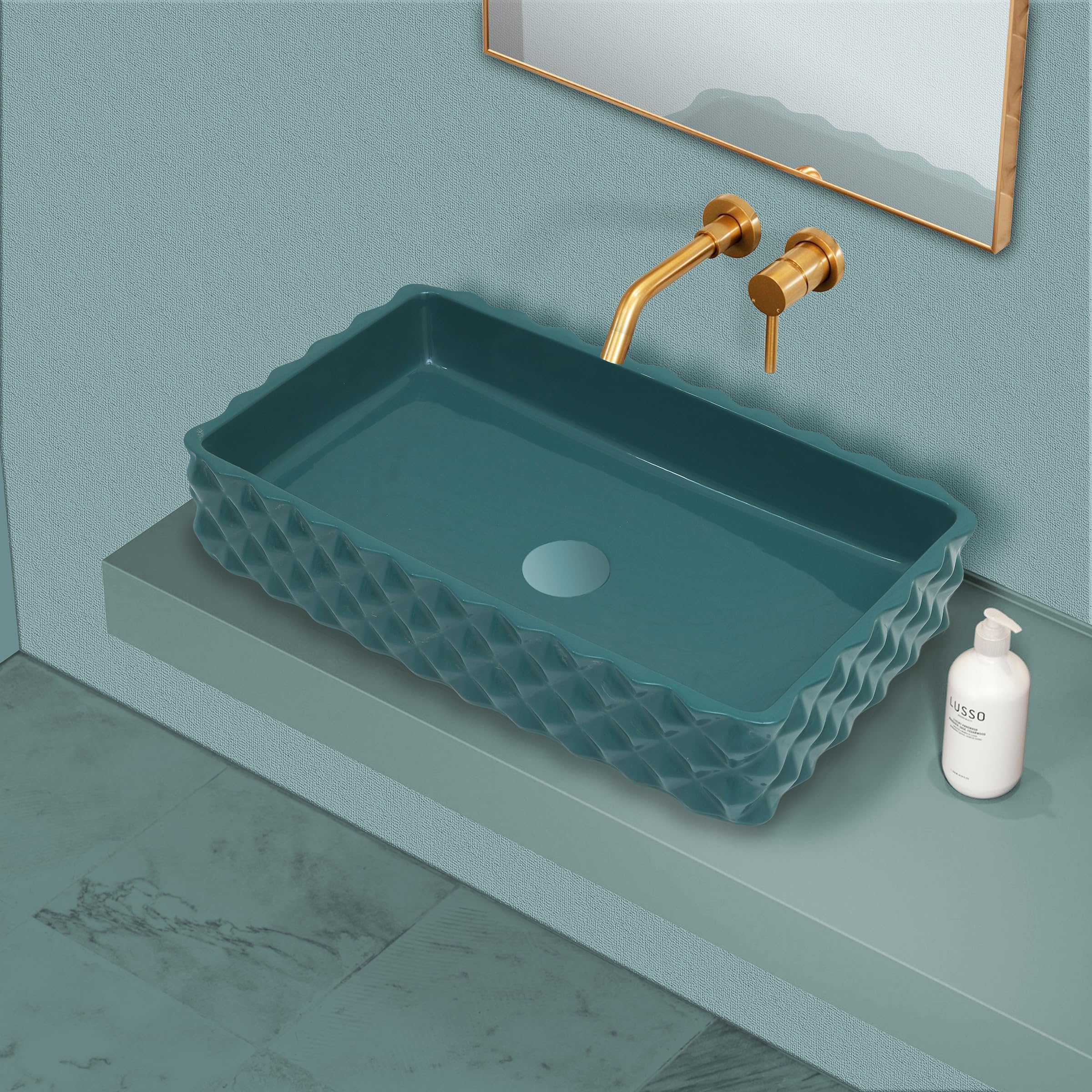 REMANENCE Table Top Designer Wash Basin Over Counter Vessel Sink Counter Top Glossy Wash Basin For Bathroom And Living Room (Green, 24 X 14 X 5 Inch) (B0C7W43GRG) Amazon Price History, Amazon Price Tracker