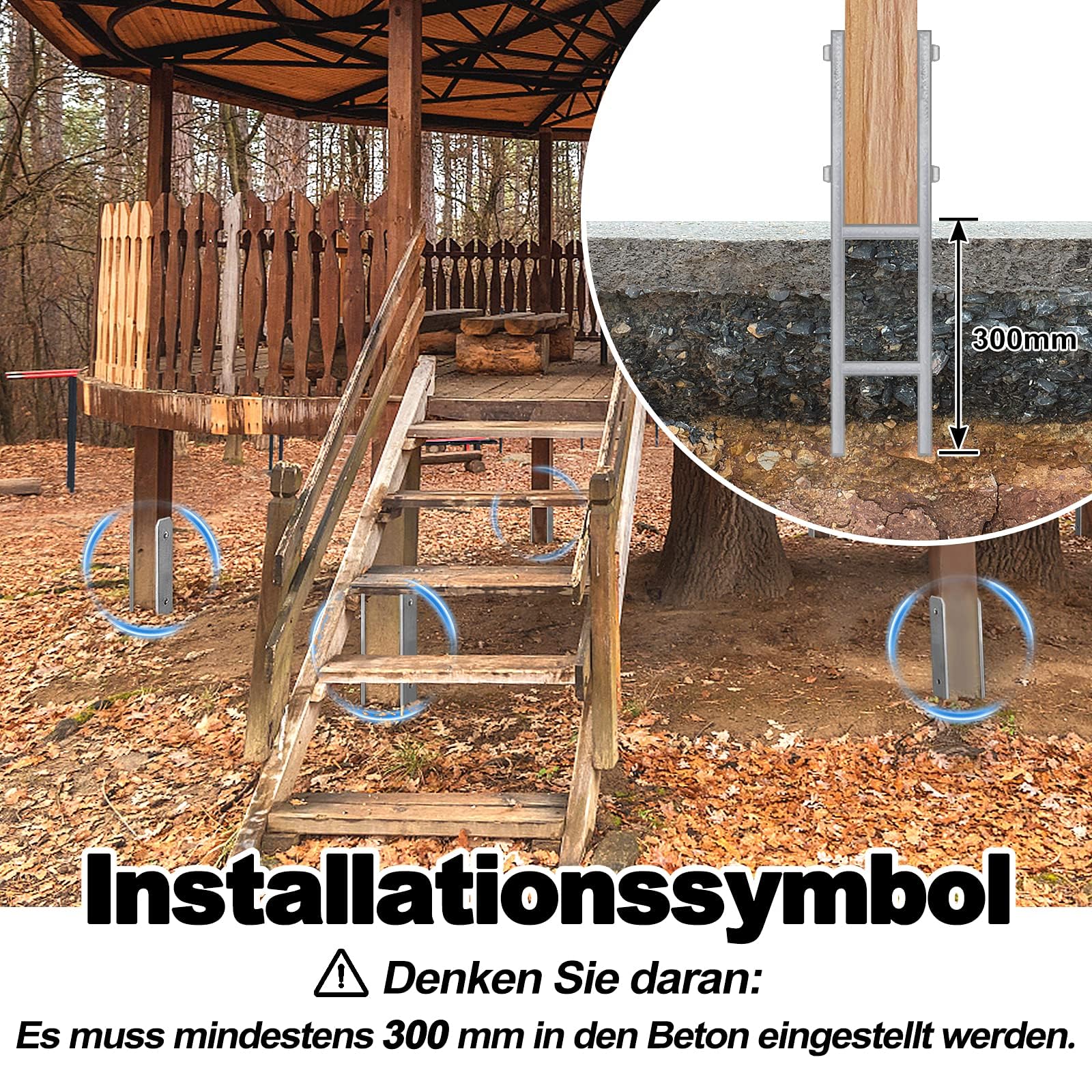 ACXIN H-Pfostenträger H-Anker Pfostenanker Set in Stahl mit Beschichtung, für feste Installationen im Freien, 91x600mm, 5mm Materialstärke (6 Stück)
