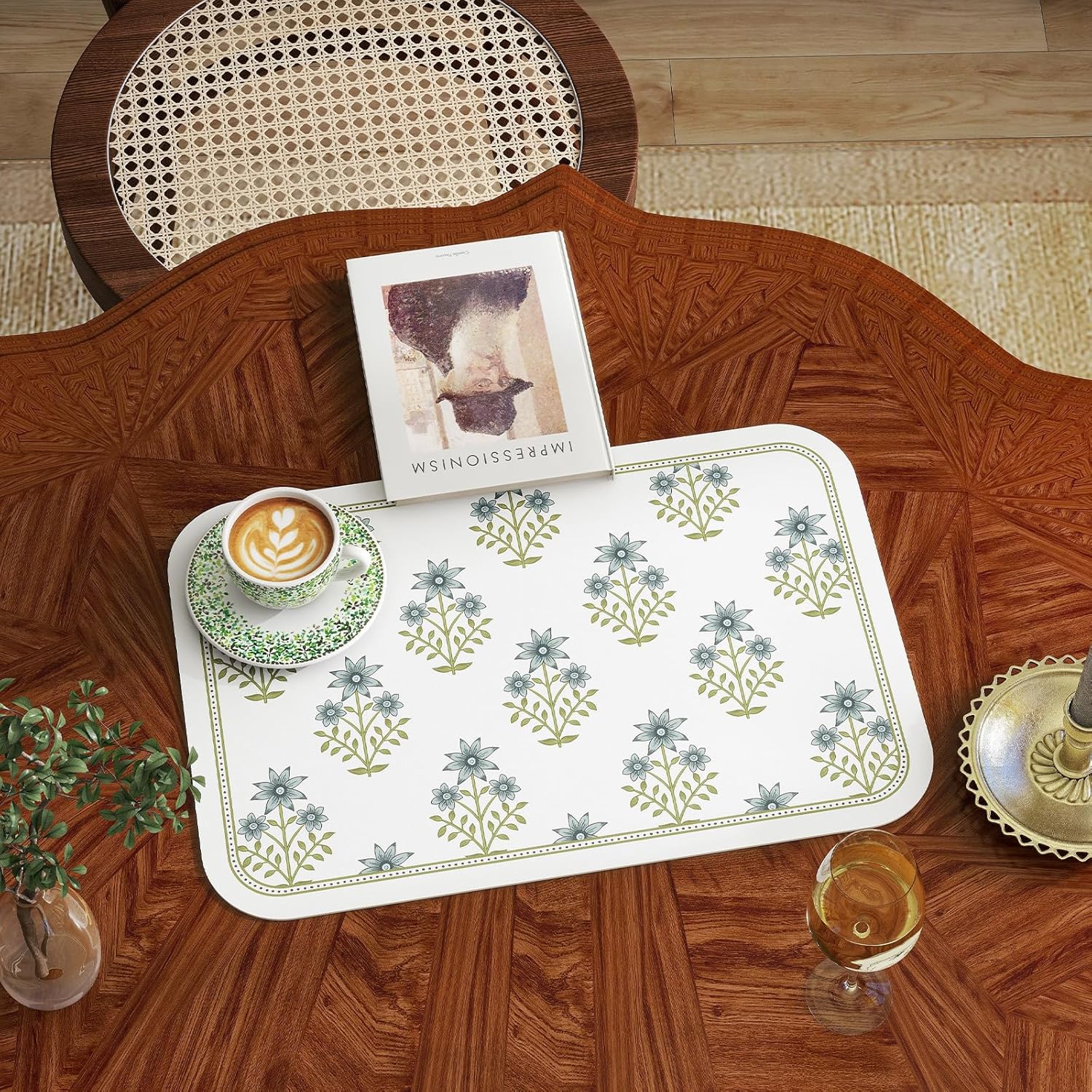 ISAENNE Rectangular Placemats Set of 6,Floral PVC Placemats, Waterproof and Heat-Resistant Place Mats,Decoration for Kitchen, Dining, Parties, Holiday,12*17