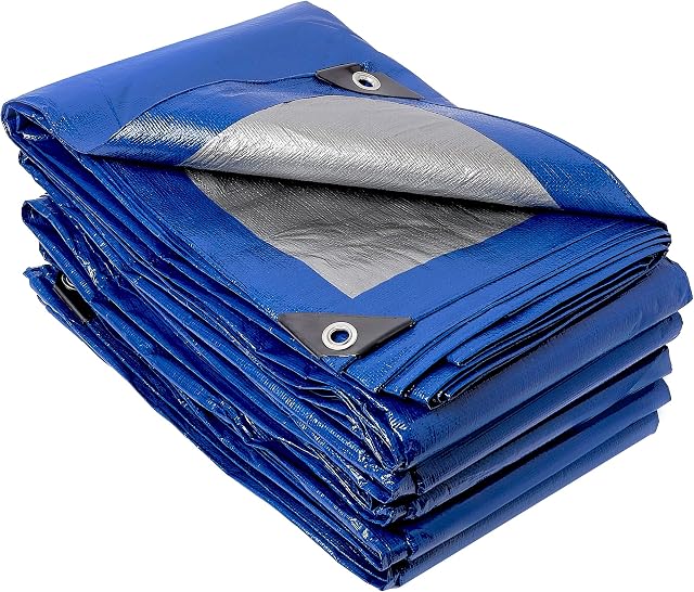 Brackit Heavy Duty PE Blue Tarpaulin; Extra Large 5m x 8m / 16.4ft x 26.2ft; Thick Woven 140GSM Waterproof Double-Sided Fabric - Supreme Versatility for Covering, Protecting or Concealing