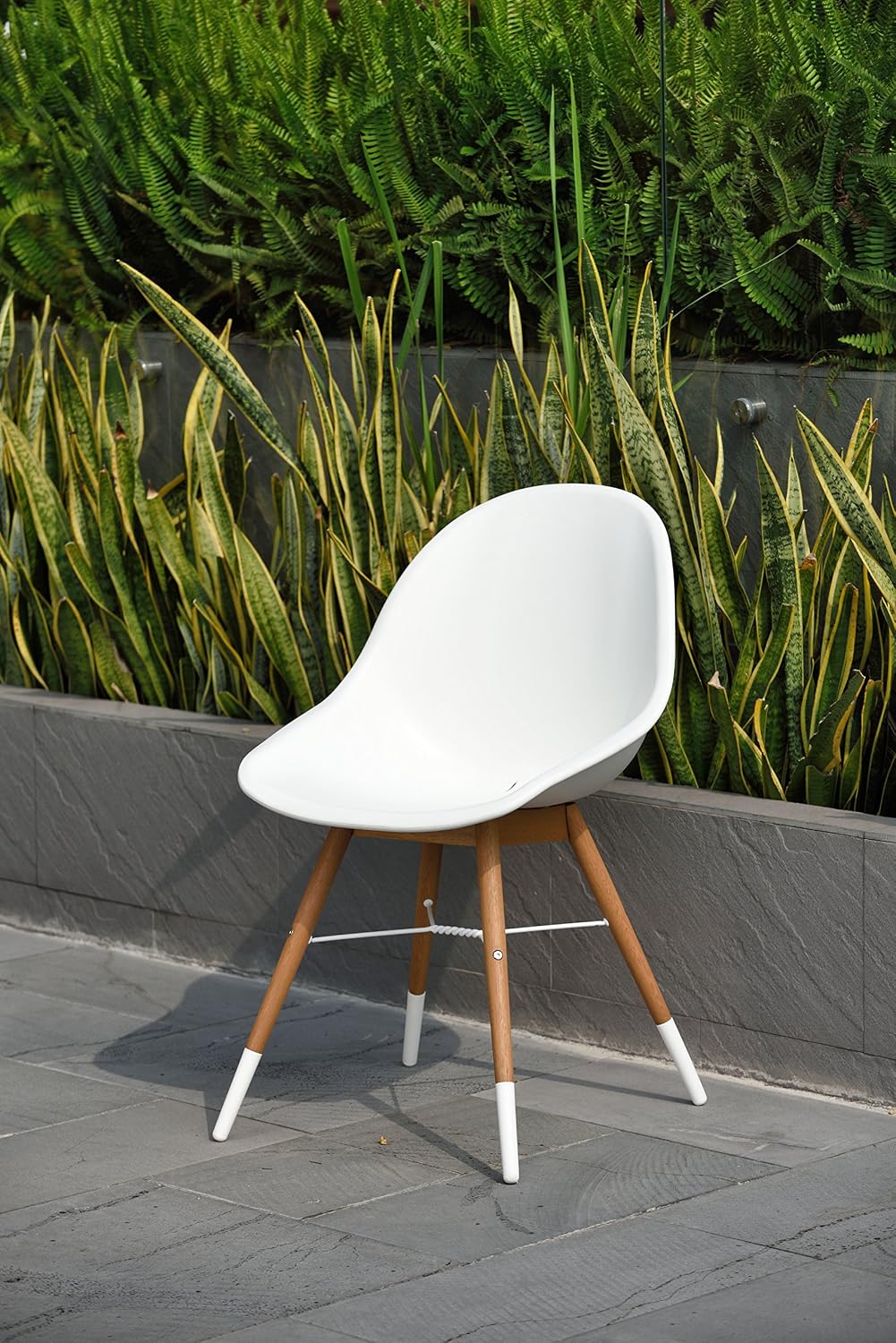 Amazonia Light Teak Finish Legs Cannes Patio Dining Chair, White