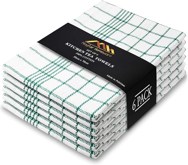 Mayfair Homeware Kitchen Towels Set of 6-100% Cotton Lint Free Green Tea Towels - Super Absorbent Hand Towels - Incredibly Soft Tea Towels Set - 50x70 cm Large Dish Towels - Cleaning Cloth