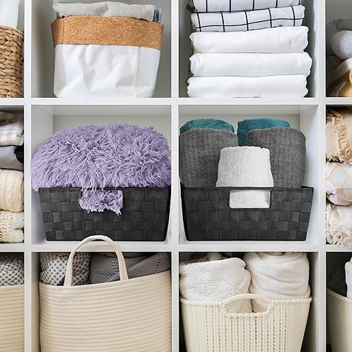 Miniatura 5 de Sorbus Juego de 3 cestas de almacenamiento grandes para organizar, cesta tejida a mano de malla, organizadores de armario de lino y almacenamiento,