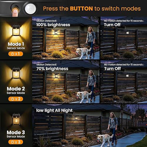 Miniatura 3 de Luces solares para valla, paquete de 8 luces solares para valla de movimiento al aire libre, 3 modos para escalón, pared, cobertizo, patio, puerta