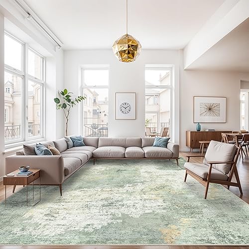 Miniatura 50 de RUUGME - Alfombra lavable abstracta de 4 x 6: alfombras de área para sala de estar con respaldo antideslizante, alfombra neutra resistente a