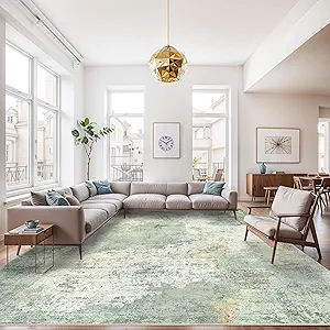 9x12 Area Rug for Living Room- Modern Abstract Machine Washable Rug Large Area Rug Indoor Stain Resistant Carpet for Bedroom Non-Slip Low Pile Soft Room Decor 9X12 Sage Green