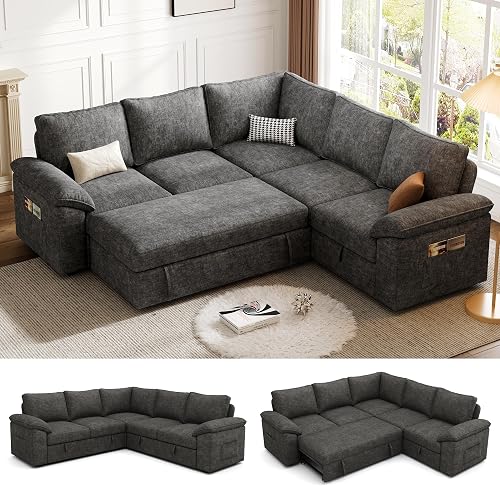 22% off deal for 85'' Modular Sectional Sofa with Pull Out Bed, Sleeper Sofa, Dark Gray | L Shaped 5 Seat Sectional Couches for Living Room, Cloud on Amazon