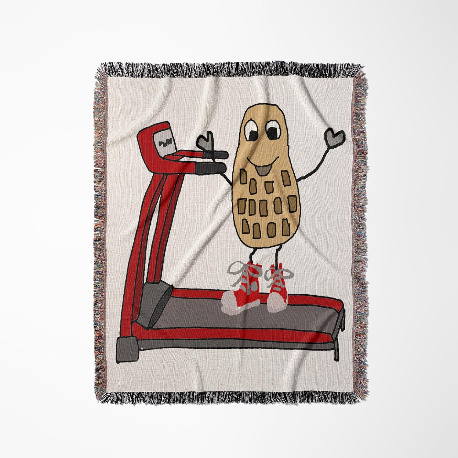 3dRose Funny Peanut Running on Treadmill Exercise Nut Cartoon Woven Blanket