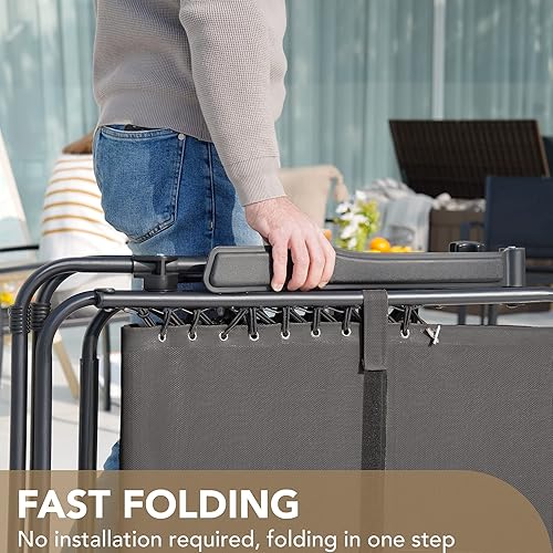 Vista 50 de Devoko Juego de 2 sillas reclinables ajustables plegables para patio con gravedad cero para el jardín con almohada Doble gris.