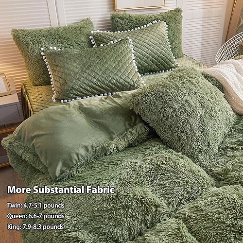 Miniatura 4 de LIFEREVO Juego de funda de edredón de felpa de lujo, color verde salvia, ultra suave y cálido, juego de edredón de terciopelo (1 funda de edredón de