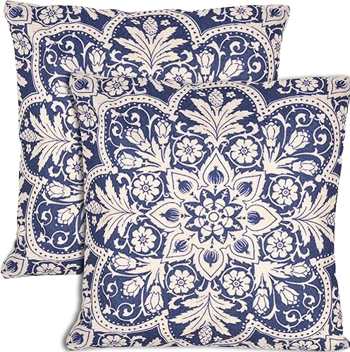 Miniatura 9 de ChezMax Fundas de almohada chinoiserie, funda de almohada decorativa de lino azul y blanco, funda de cojín floral para sofá, cama, sala de estar,