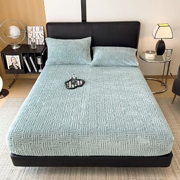 ZIQINPSQ Twin Size Flannel Fitted Sheet - 1 Piece Winter Warm Deep Pocket 15" Bed Sheet, Shrink & Fade Resistant, Hotel Quality, Pale Turquoise
