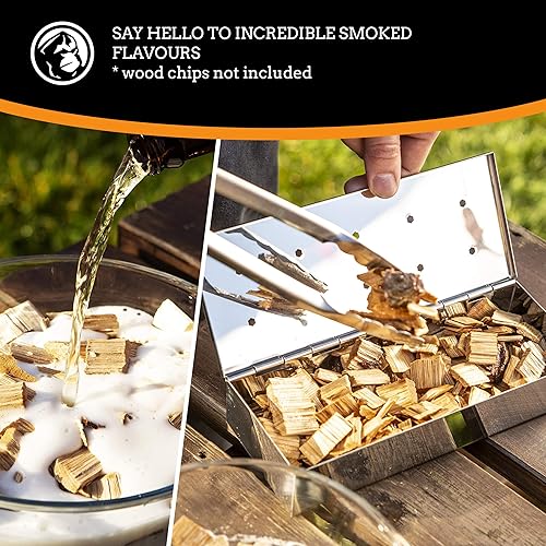 Miniatura 5 de Mountain Grillers Caja para ahumar barbacoa - Caja de acero inoxidable para astillas de madera - Ideal para parrillas de gas y carbón - Accesorios