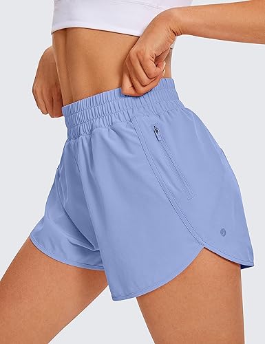 Miniatura 3 de CRZ YOGA Pantalones cortos para correr para mujer, talle alto, con bolsillo con cremallera, forro de malla, entrepierna de 3 pulgadas, dobladillo