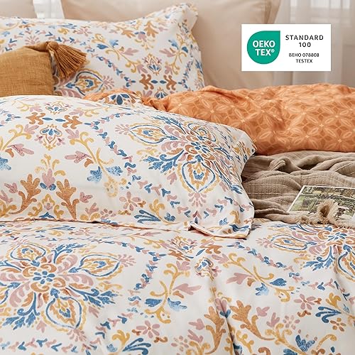 Vista 206 de Bedsure - Funda de edredón tamaño Queen, reversible con cierre de cremallera, juego de ropa de cama blanco, 3 piezas con 8 lazos en las esquinas y 2