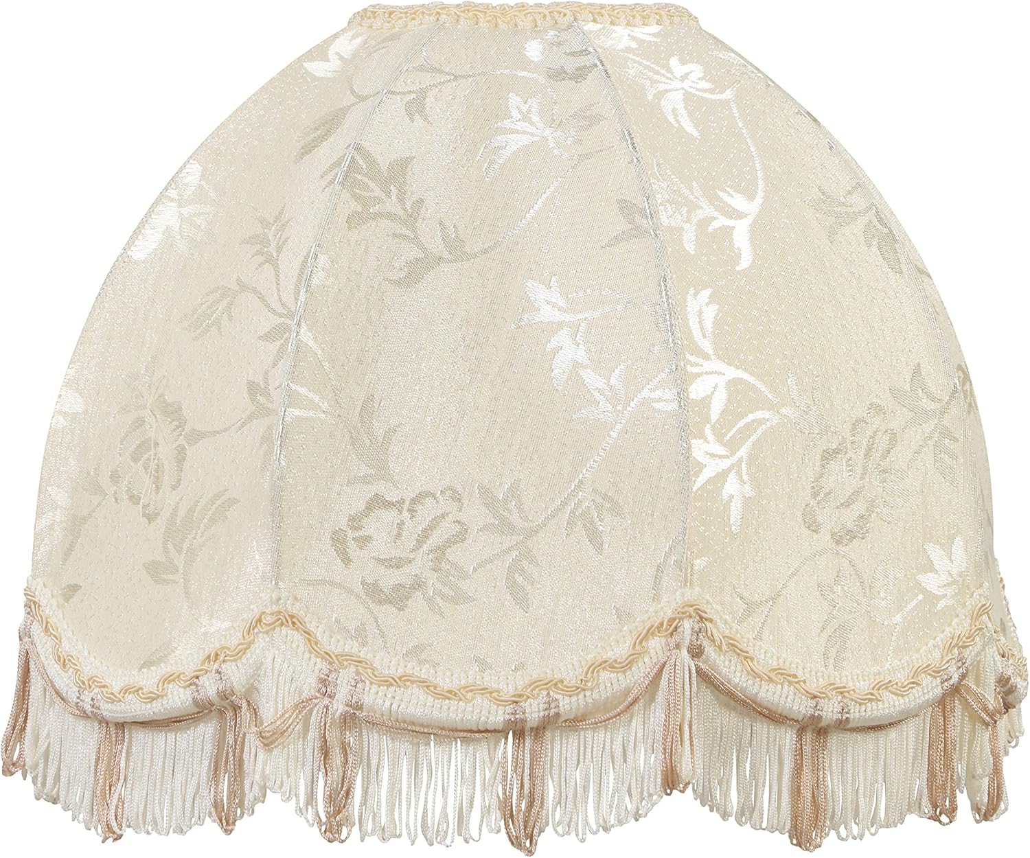 Aspen Creative 34503, Handsewn Scallop Dome Ivory Spider Shade, Jacquard Textured Fabric with Fringe, 4" Top x 13" Bottom x 10" Slant