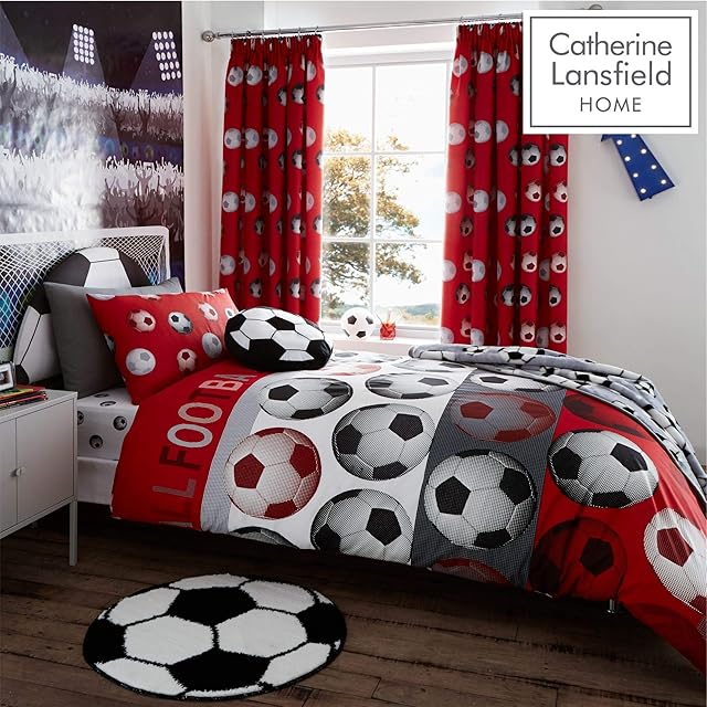 Catherine Lansfield Football Easy Care Double Duvet Set Red